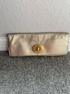 Coach Madeline Gold Metallic Leather Fold-Over Clutch